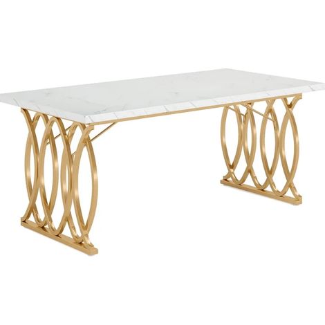 Bureau moderne blanc et or avec plateau en aggloméré effet marbre 160x80 cm (1/5)