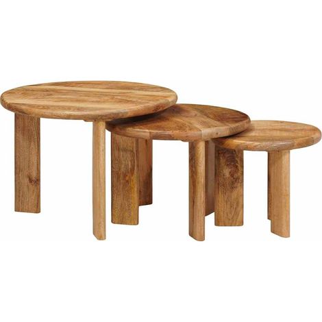 Tables basses gigognes 3 pcs Table de salon Table de café Marron Bois de mangue massif (1/5)