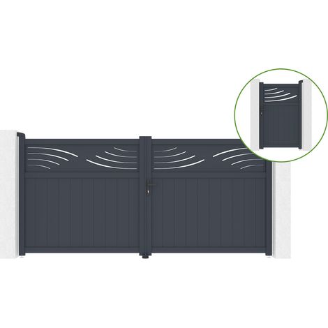 Puerta abatible 3,4m HALTI H.160cm aluminio + cancela HALTI H.160cm GRIS (1/5)