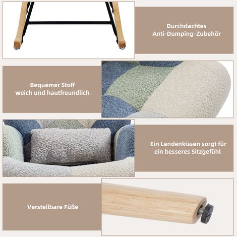 Fauteuil relaxant à bascule avec repose-pieds, chaise en tissu moderne, sofa rembourré convertible pour salon, chambre, bureau (motif pied-de-poule, coloris patchwork) – charge maximale 110 kg (1/5)