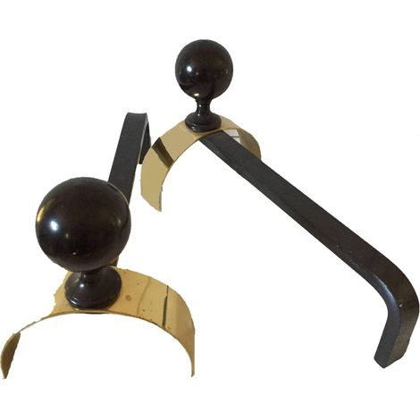 COPPIA ALARI IN OTTONEE FERRO PER CAMINO cm 38x18 x 23 h   CM 20
