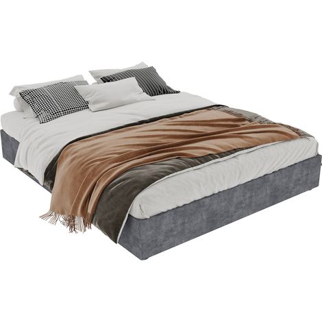 Struttura letto contenitore 160x200 cm grigia in tessuto effetto velluto - CHICFURN (1/5)