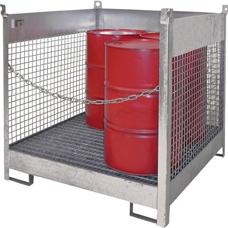 Bauer Fass-Stapelpalette FSP-4 D, Drahtgitterwände, feuerverzinkt (1/2)