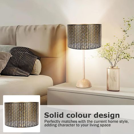 Abat-jour métallique Cylindre Feuilles Ajourées Compatible E14/E27 - Noir et Doré pour Lampe de Table Mur Plafond (1/5)