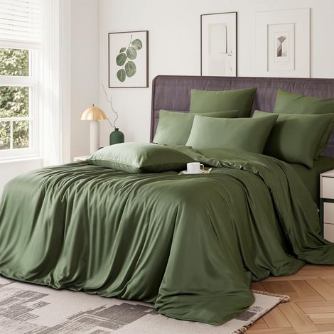 Housse de Couette 240x260 Vert Mélange Tencel Lyocell Bambou Parure de lit 240x260cm 2 Personnes Linge de lit Cool Uni Soie Lisse Soyeux Housse de Couette Naturel Bambou avec Fermeture Éclair (1/5)