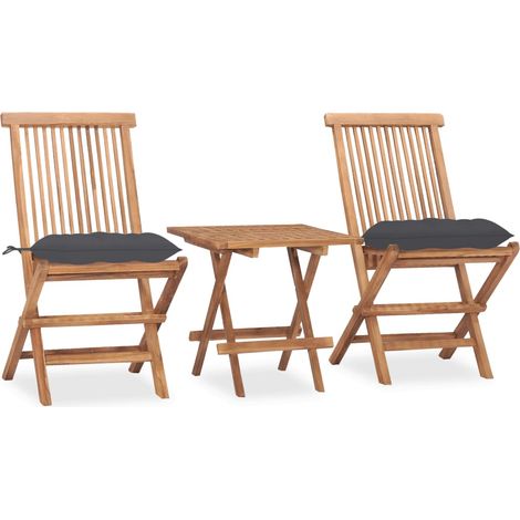 3-tlg. Garten-Essgruppe mit Kissen Klappbar Massivholz Teak