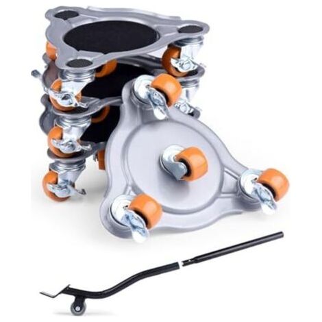 Kit de roulettes pour Meubles Lourds Charge de 400 kg, Leve Meuble Lourd avec roulettes en Rotatif à 360°avec Frein pour Deplace Meuble Ainsi Que Réfrigérateur et Machine à Laver