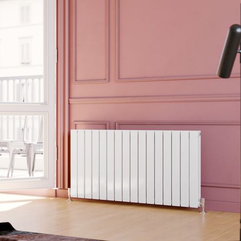 ELEGANT 600x1216mm Horizontal Designer Double Flat Panel Column Radiator White Central Heating with White Thermostatic Radiator Valves (1/5)