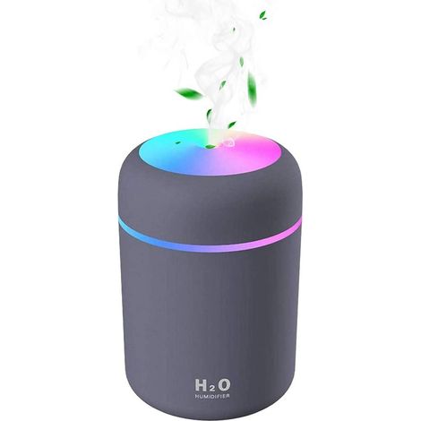 Luftbefeuchter, Mini-Ultraschall-USB-Luftbefeuchter mit 7 Atemlichtfarben, 2 Nebelmodi, automatische Abschaltung, für Schlafzimmer, Büro, Auto, Zuhause, Baby (grau) (1/5)