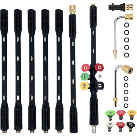 Lot de 9 tiges d'extension pour nettoyeur haute pression avec 5 embouts buse 4000 PSI, raccord rapide 1/4", adaptateur Karcher - (1/5)