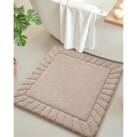 1 Tapis De Bain Antidérapant Absorbant Chenille Doux Pour Salle De Bain Douche Baignoire Beige 80x80cm (1/5)
