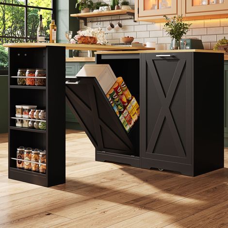 Credenza con tavolo da bar girevole a 360°, mobile da cucina, mobile contenitore, MDF, 2 ante, 138/203×38×105cm, nero