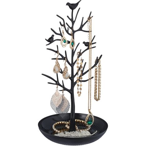 Porte-Bijoux en Forme d’Arbre, pour Colliers, Boucles d’Oreilles, Bracelets,30 x 16cm, Noir (1/5)