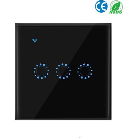 Interruptor Wi-Fi táctil de montaje en pared con cristal templado, compatible con Alexa y Google Home, control por voz mediante (1/5)