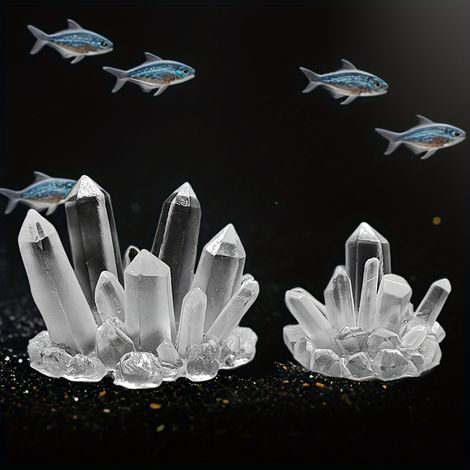 Lot de deux ornements 3D en cristal transparent — Petites décorations pour aquarium (Grand + Petit) (1/5)