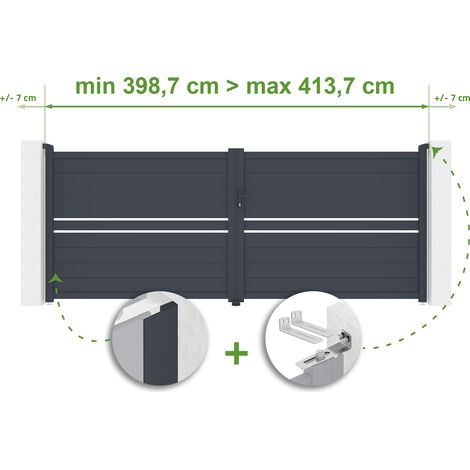 Portail battant ajustable en largeur CIMONE 4m H.160cm Aluminium Gris Anthracite (1/4)
