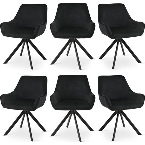 Goeurvant Poltrona girevole a 360° con schienale curvo e morbido cuscino, il connubio perfetto tra stile e comfort - Set di 6 - Nero