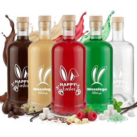 Confezione regalo da 5 bottiglie Tadek da 500 ml con stampa pasquale per liquore all'uovo. (1/5)