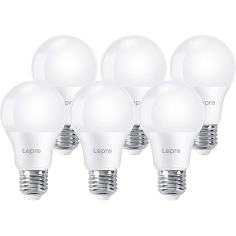 Ampoules LED E27 A60 806LM, 8.5W ≈ 60W, 6500K, Angle 180°, 6pcs Non Dimmable, CRI80, Blanc Froid 6500K, Angle de Faisceau 180 °, 8.5W Équivalent 60W, Économies d'énergie de plus de 86% (1/5)