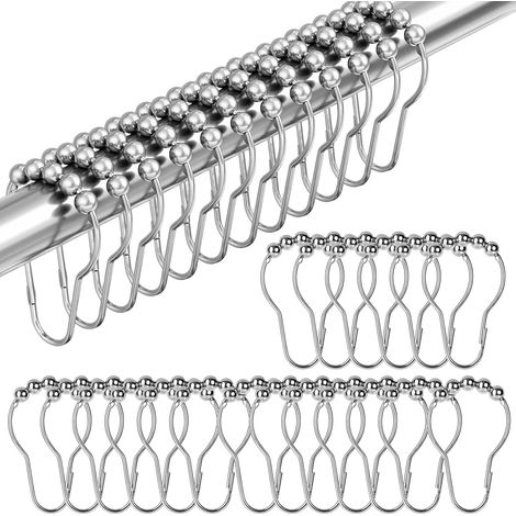 48 Pièces Anneaux de Rideau Douche en Acier Inoxydable avec Système Anneaux de Douche Coulissant Crochets Poulies Métalliques pour Salle Fenêtre Porteportes 70x40mm (1/5)