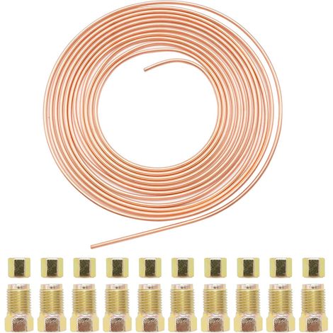 Câble de frein en cuivre de 10 m, diamètre 3/16" (4,75 mm) avec 20 écrous, conduite de frein en cuivre prête à être montée, kit de frein général pour voitures (1/5)