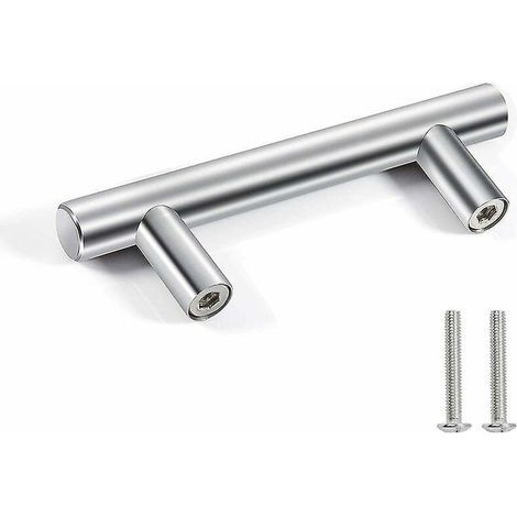 10 maniglie - Argento, interasse fori 128 mm, in acciaio inox, per porte, mobili e armadi, con viti incluse. (1/5)