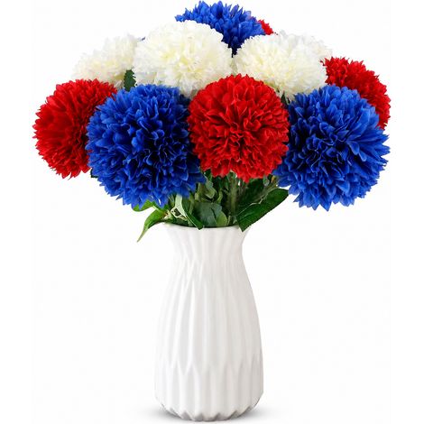 Chrysantheme Artificiel, Fleur en Soie 12 Pcs 30cm, Fausse Floraison, Tige Pliable Rouge Bleu Blanc pour Maison, Mariage (1/5)