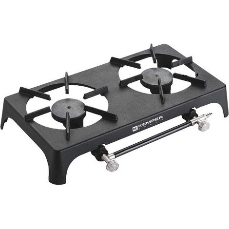 Kemper – Réchaud à gaz 2 feux – Fonte robuste – Puissance 7,5 kW – Dimensions 37x51 cm – Compatible butane/propane 30 mbar