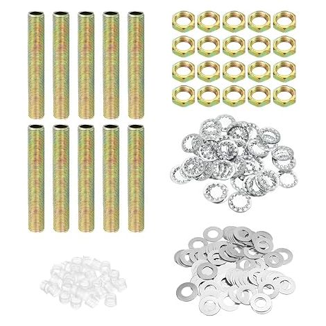 Filetage 6.5cm Lampe Tige Filetée Trousse avec Écrous Blocage Rondelles Attaches Assortiment Matériel Lustre Plafond Luminaire Bricolage Zinc (1/5)