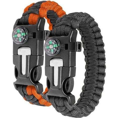 Notfall-Überlebensarmband – Feuerstein-Feuerstarter, Pfeife, Kompass – 2er-Pack, schwarz [NX] (1/5)
