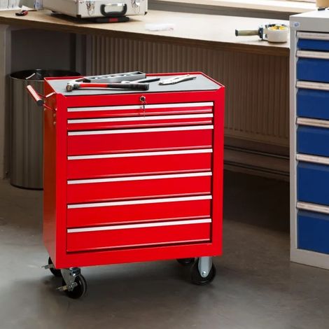 Servante d'atelier en métal, pratique 7 tiroirs : Couleur rouge (1/5)