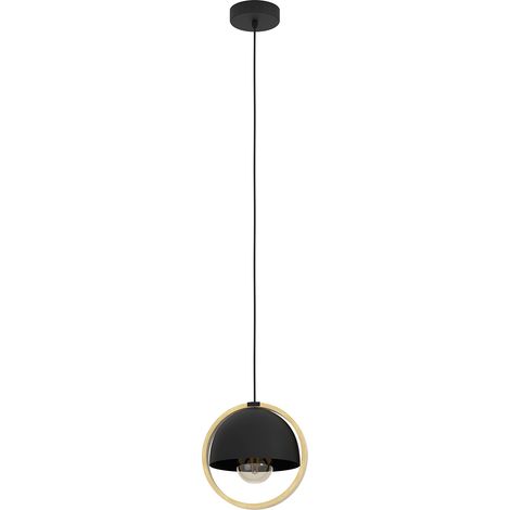Lampadario A Sospensione Vintage Callow Acciaio Nero Legno 1 Luce E27