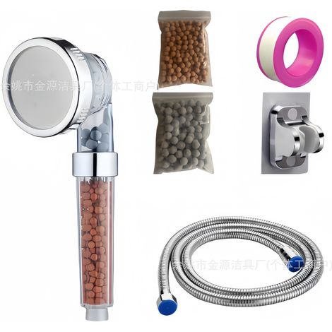Pommeau de douche à main haute pression avec billes filtrantes, flexible et support transparent (1/5)