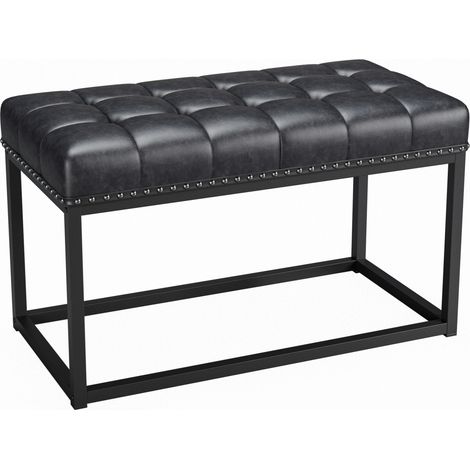 Banc d'entrée rembourré 91 cm noir avec assise capitonnée en cuir régénéré, cadre en métal et bois, banquette polyvalente pour chambre ou salle à manger CHICFURN (1/5)