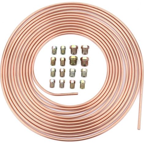 Tubo flessibile per freni in rame da 25 piedi/7,62 m, kit di tubi freno di ricambio per auto da 3/16" con 16 raccordi di Poweka