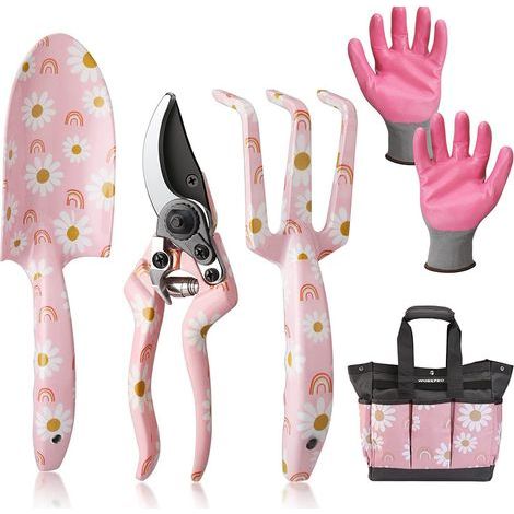 Ensemble de 5 outils de jardinage — Outils de jardinage robustes en aluminium (avec sac de rangement) (1/5)