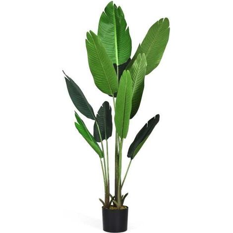 Plante artificielle verte palmier tropical 160 cm en polyester avec feuilles réalistes et pot stable pour salon bureau terrasse (1/5)