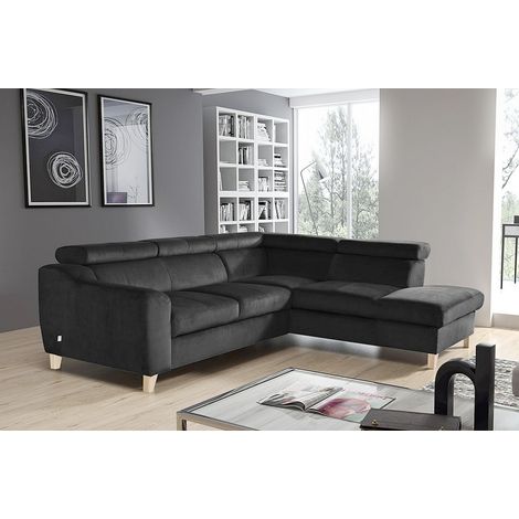 Canapé d'angle en tissu luxe 5 places, ASHLEY, gris foncé, angle droit (vu de face) (1/5)