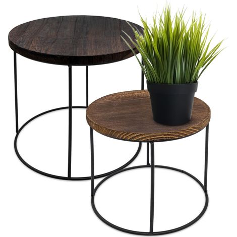Blumenhocker 2-teilig mit dunkler Tischplatte - Beistelltisch