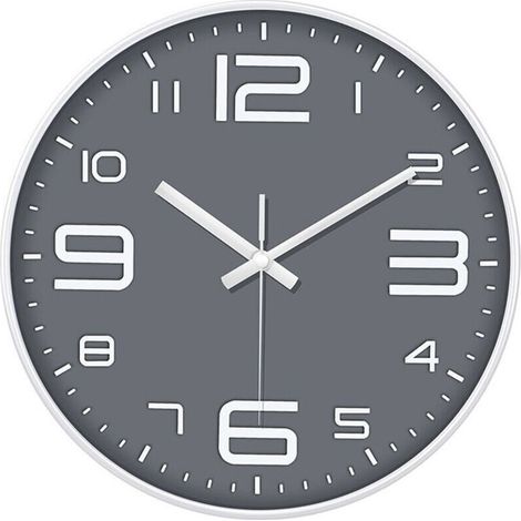 1 horloge murale, silencieuse, 30 cm, cadran lisible avec chiffres, verre plat, plastique robuste, pour salon bureau cuisine