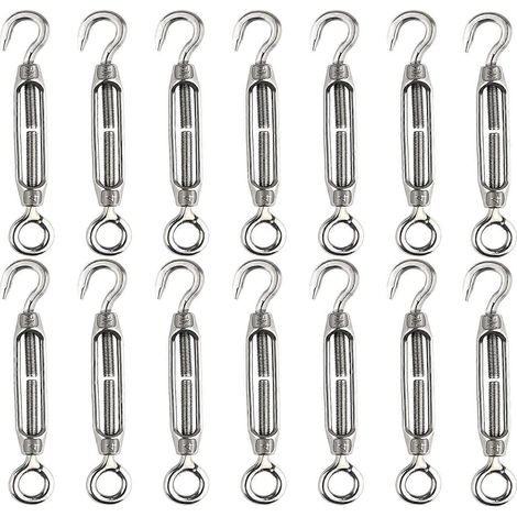14 tendeurs M4, tendeurs de câble à crochet et œillet, tendeurs en acier inoxydable 304, tendeurs de câble haute résistance (1/5)