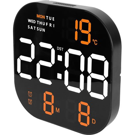 Horloge numérique à grand écran LED, télécommande USB 5V, affichage multifonction de la température et du mois, lumineuse, idéale pour le bureau ou le salon. Deux couleurs d'éclairage : orange et blan (1/5)