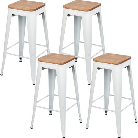 4er-Pack stapelbare Industriehocker (mittelgroß) aus Stahl und Holz, 43 x 43 x 76 cm, Thinia Home