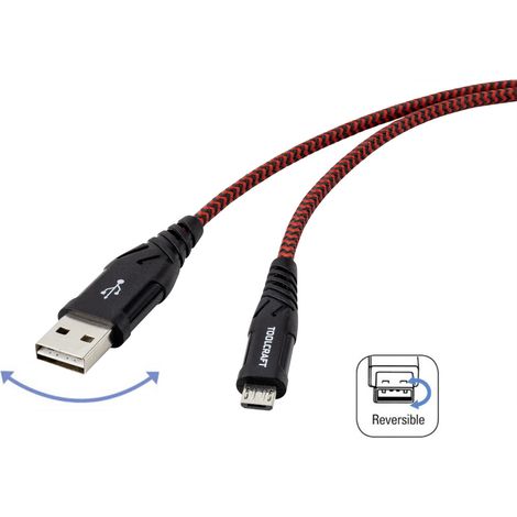 TOOLCRAFT USB-Kabel USB 2.0 USB-A Stecker, USB-C® Stecker 2.00 m Schwarz/Rot Extrem robuste Geflech (1/5)