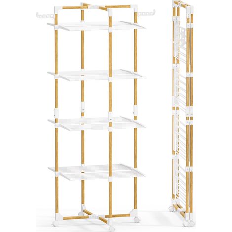 Séchoir à Linge Tour Pliable à 4 Niveaux 33m de Séchage Etendoir Linge Grande Capacité avec 4 roulettes 2 Ailes Latérales pour Usage Intérieur et Extérieur Blanc (1/5)