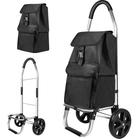 Caddie, chariot à plate-forme, pliable, équipé de 2 roues silencieuses de 21 cm, avec panier à provisions, capacité de 40 litres, supportant jusqu'à 60 kg, poignée éponge antidérapante