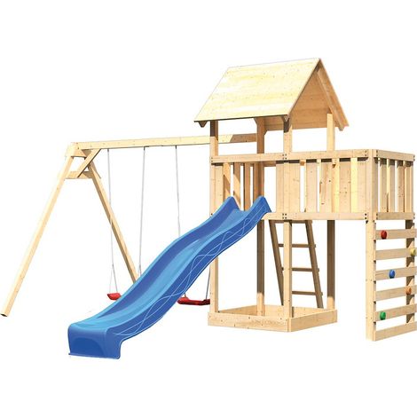 Akubi Lotti Satteldach natur Rut. blau+DS+ABP+Kletterwand
