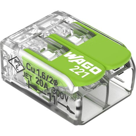 WAGO Green Range 221-422 - Morsetto a 2 conduttori, fino a 4 mm², morsetti di collegamento a 2 poli con leva, per tutti i tipi di conduttori, 100 pezzi