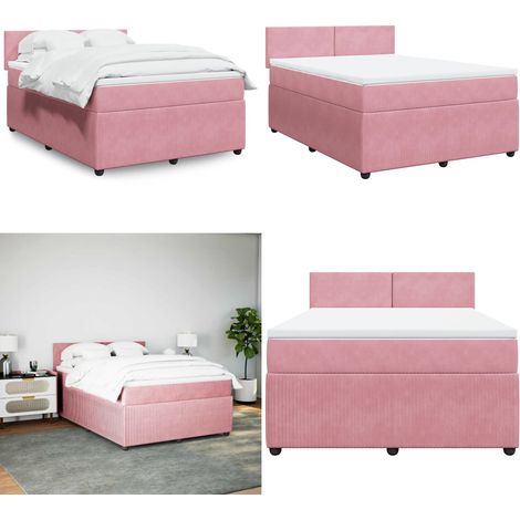 vidaXL Sommier à lattes de lit avec matelas Rose 140x190 cm Velours (1/5)