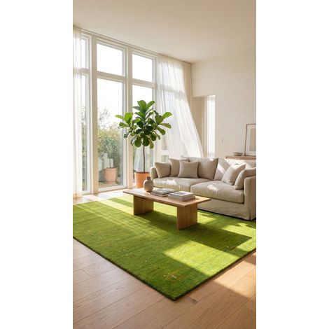 Tapis Gabbeh indien Tapis Fenth - Tapis en laine  - 140x70cm, Rectangular - 100% Laine vierge - Tissé main - Vert